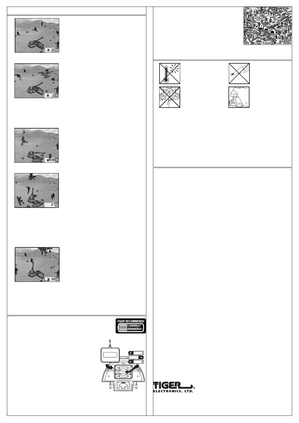 Game stages, Inserting the batteries, Caution/defect or damage | 90-day limited warranty | Hasbro Star Wars Battle Tank Attack Game 88-007 User Manual | Page 2 / 2