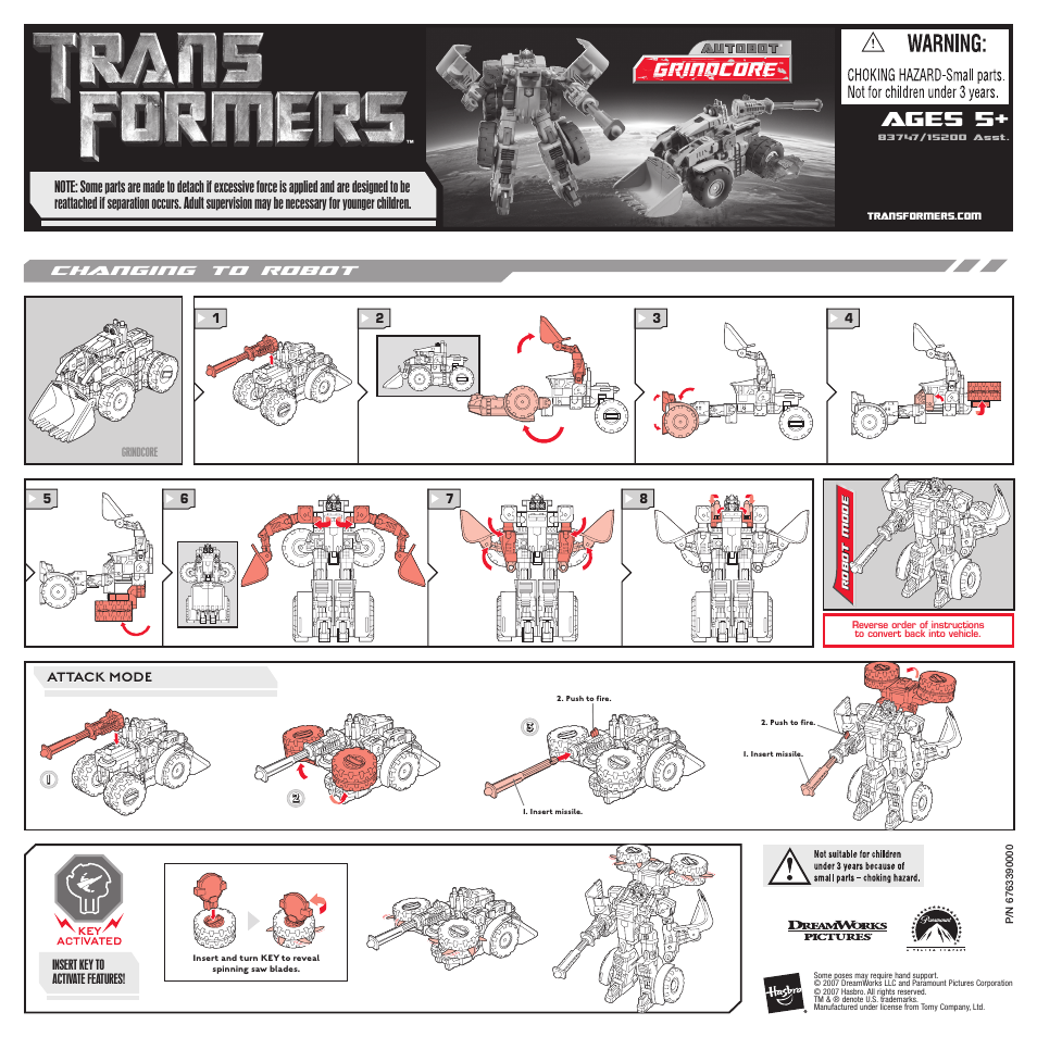 Hasbro Transformers 83747 User Manual | 1 page