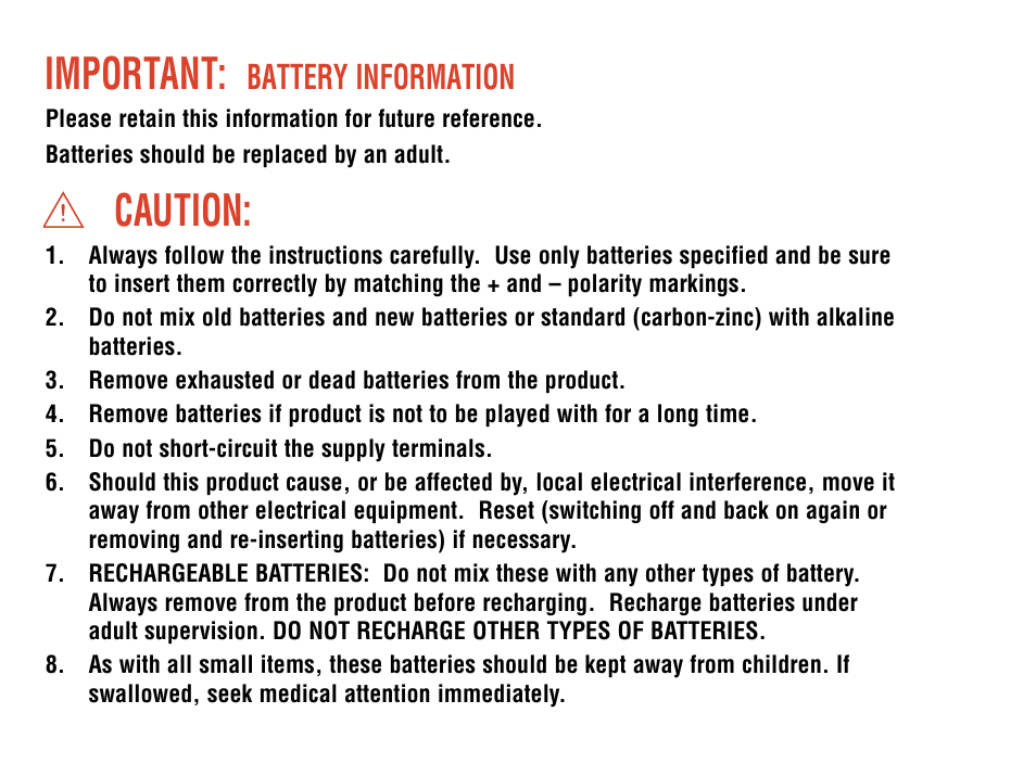 Important, Caution, Battery information | Hasbro 06591 User Manual | Page 3 / 4