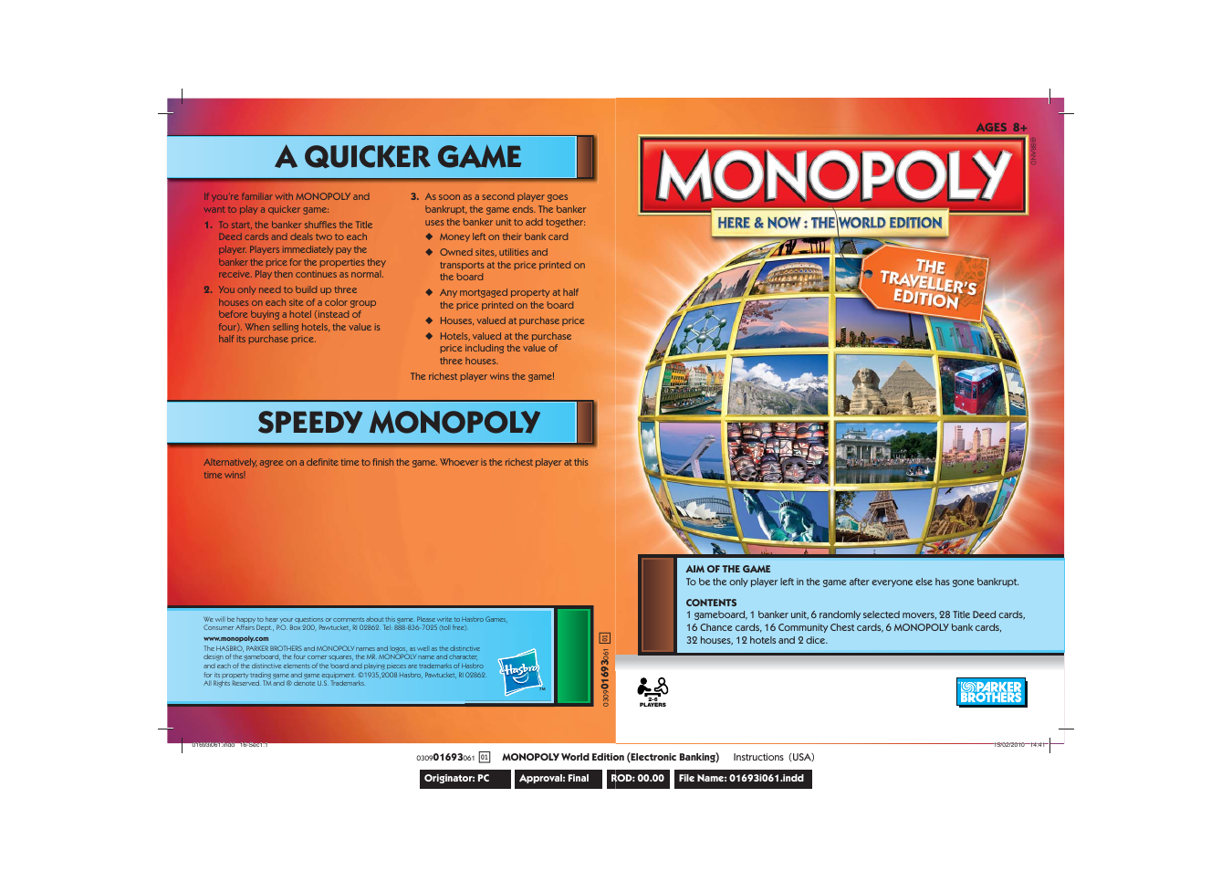 Hasbro Monopoly Here & Now: The World Edition 030901693061Ab User Manual | 8 pages