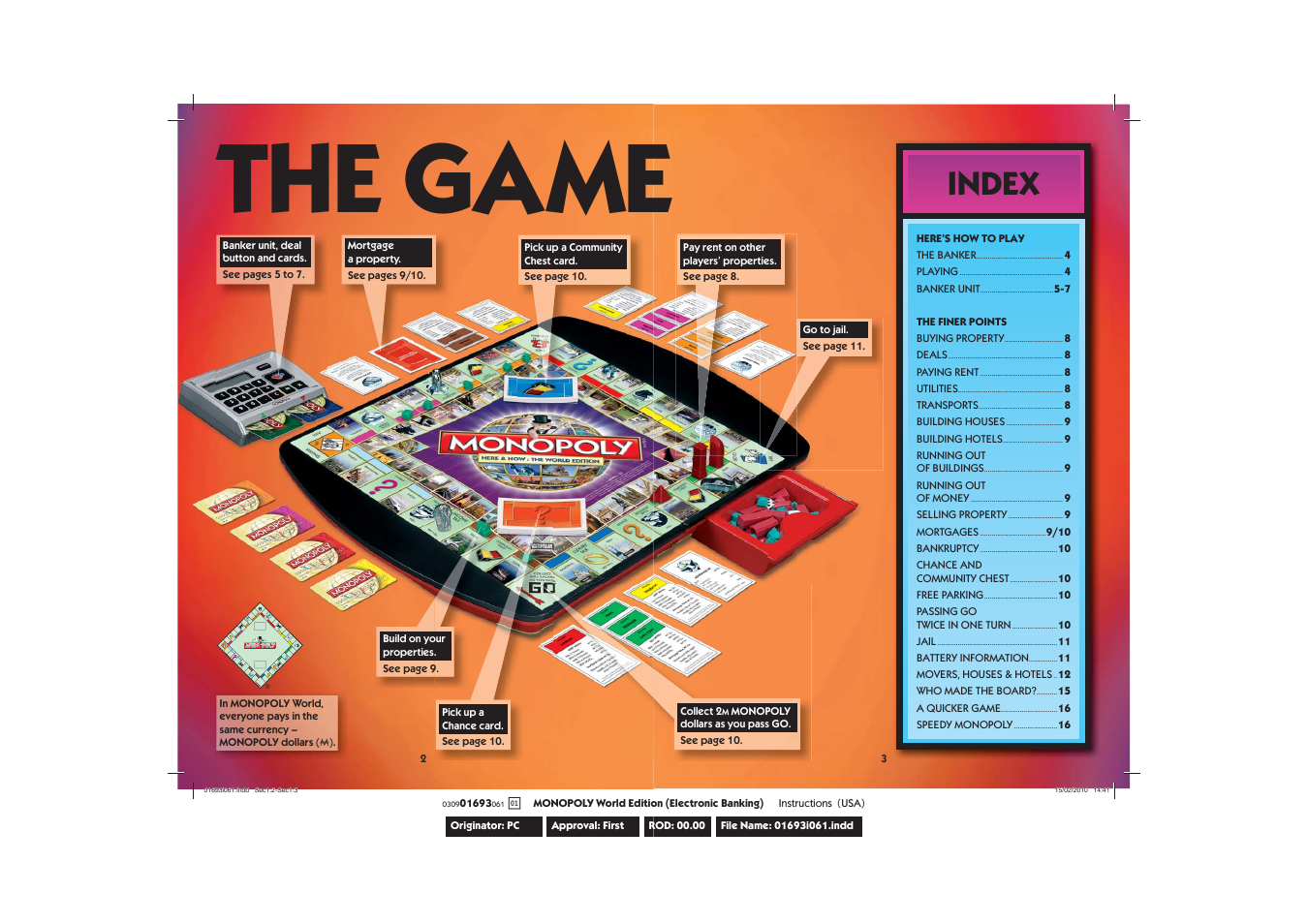 The game, Index | Hasbro Monopoly Here & Now: The World Edition 030901693061Ab User Manual | Page 2 / 8