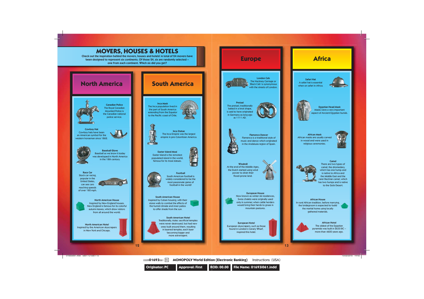 Movers, houses & hotels, North america south america, Europe | Africa | Hasbro Monopoly Here & Now: The World Edition 030901693061Ab User Manual | Page 7 / 8