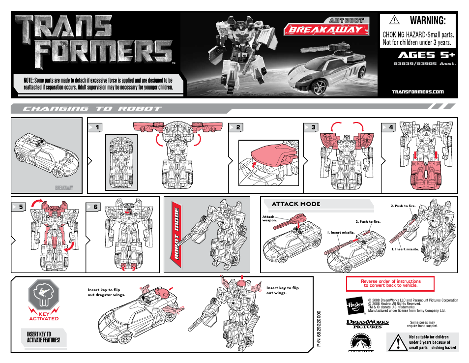 Hasbro Autobot Breakaway 83839 User Manual | 1 page