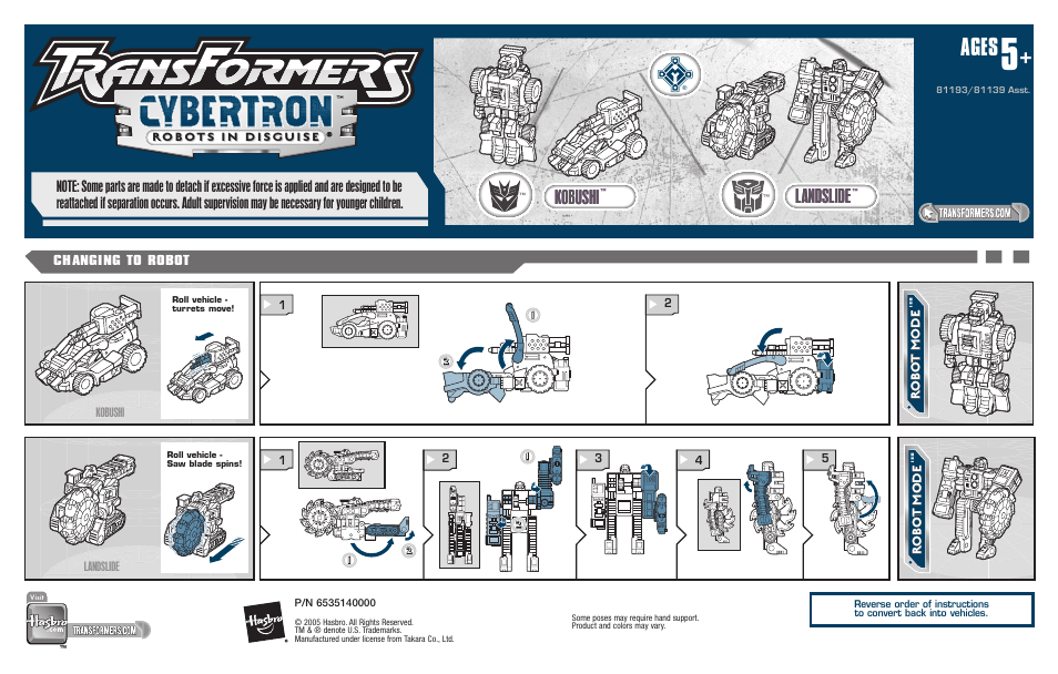 Hasbro Transformers Cybertron 81193 User Manual | 1 page