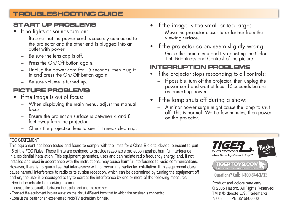 Troubleshooting guide | Hasbro 75052 User Manual | Page 16 / 16