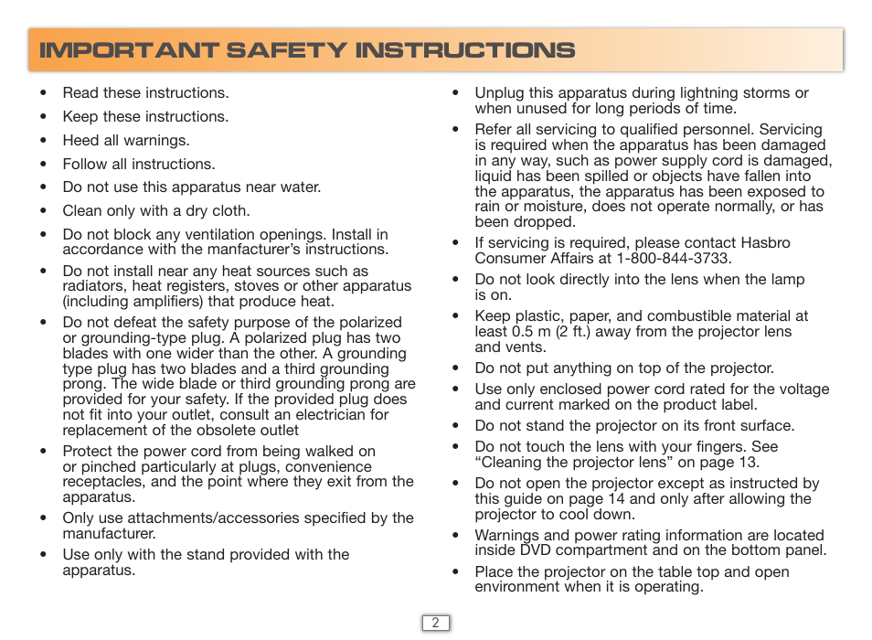 Important safety instructions | Hasbro 75052 User Manual | Page 3 / 16