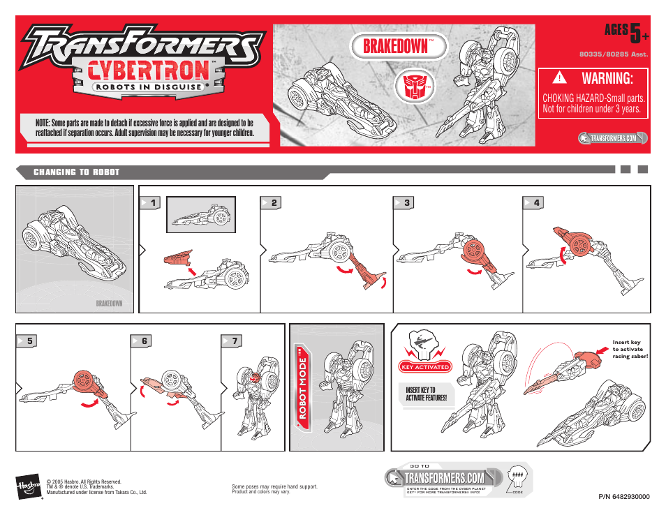 Hasbro BRAKEDOWN 6482930000 User Manual | 1 page