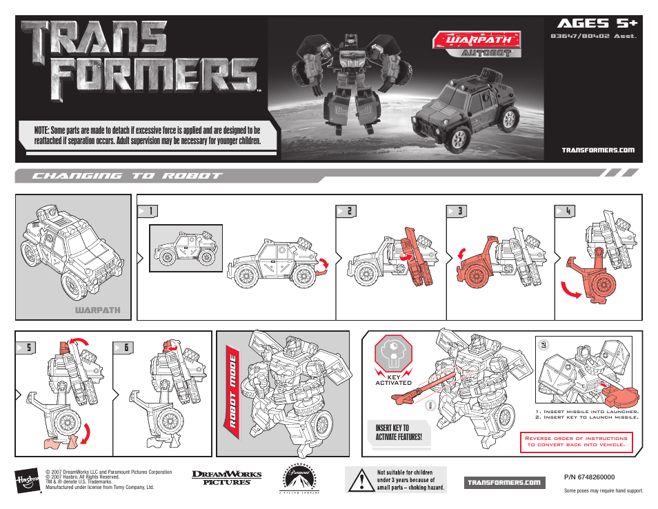 Hasbro Transformers 83647 User Manual | 1 page