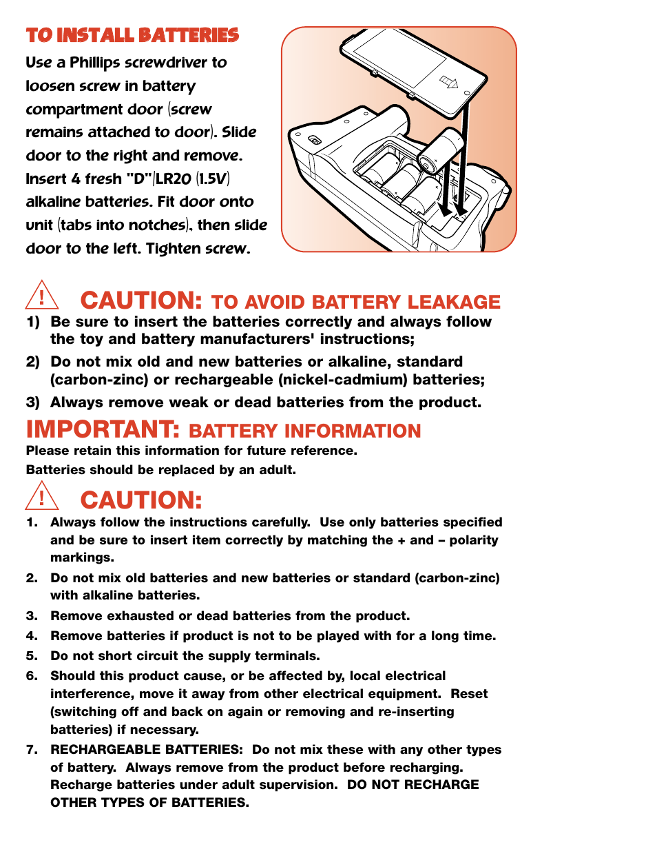 Caution, Important, Battery information | Hasbro Air-tivity Ball Popper 6104 User Manual | Page 3 / 4