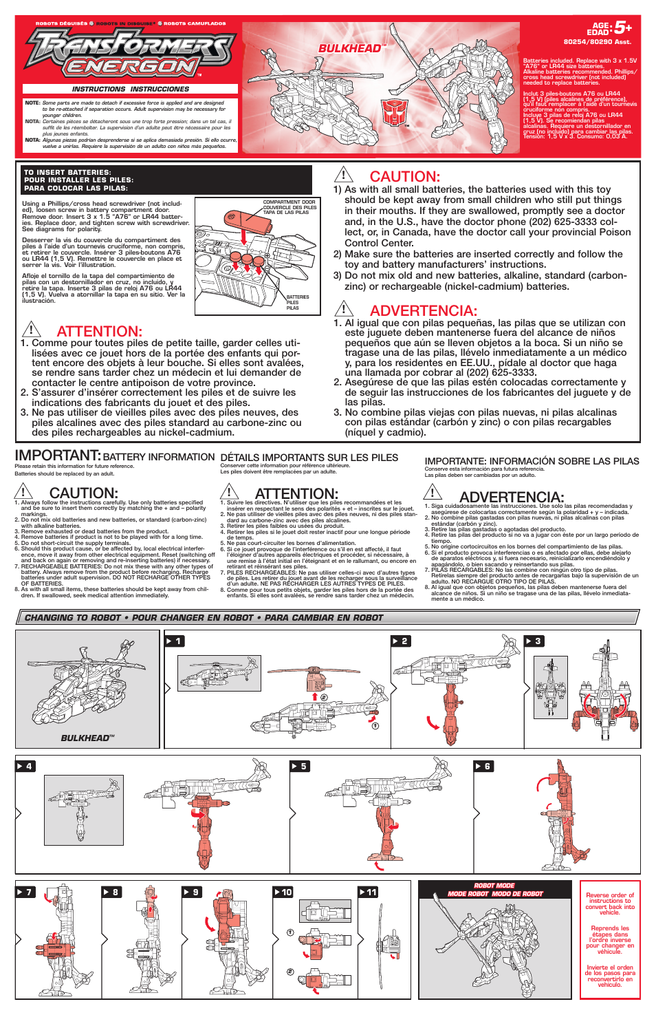 Hasbro Bulkhead 80254 User Manual | 2 pages