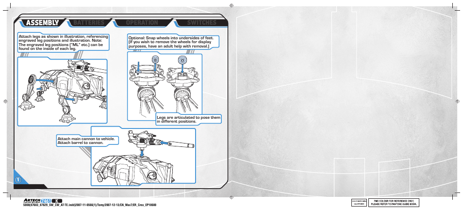 Assembly, Switches operation, Batteries | Hasbro AGES 4+ User Manual | Page 2 / 6