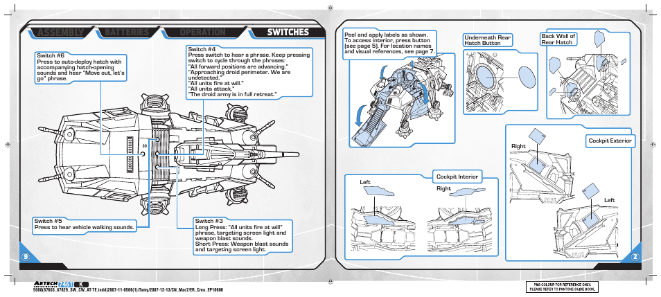 Assembly, Switches operation, Batteries | 7461 k | Hasbro AGES 4+ User Manual | Page 3 / 6