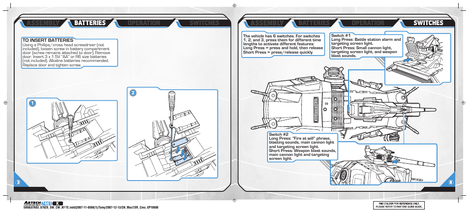 Assembly, Switches operation, Batteries | Hasbro AGES 4+ User Manual | Page 4 / 6