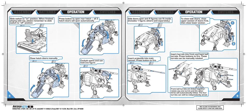 Assembly, Switches operation, Batteries | Hasbro AGES 4+ User Manual | Page 6 / 6