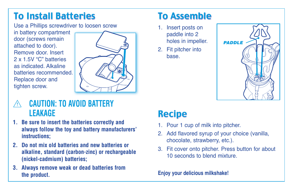 Recipe, Caution: to avoid battery leakage | Hasbro Easy Bake 3082 User Manual | Page 2 / 2