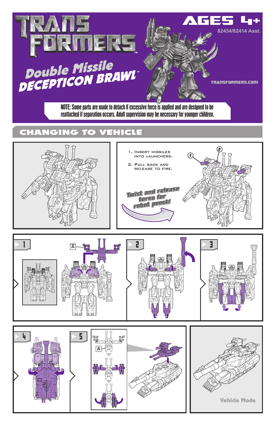 Hasbro Transformers Double Missile Decepticon Brawl 82434/82414 User Manual | 2 pages