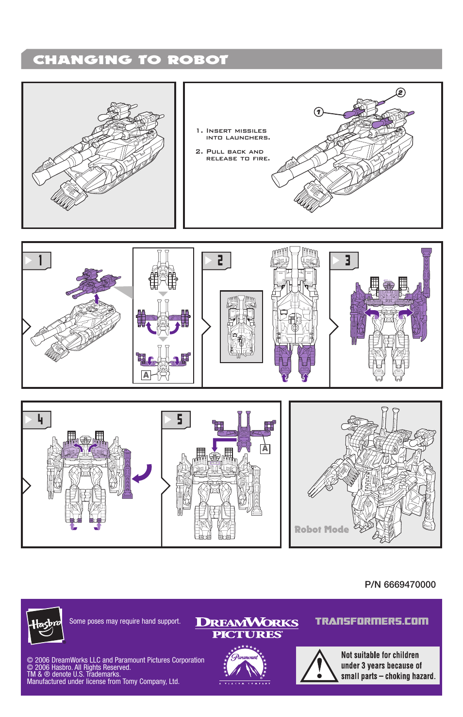 Changing to robot | Hasbro Transformers Double Missile Decepticon Brawl 82434/82414 User Manual | Page 2 / 2