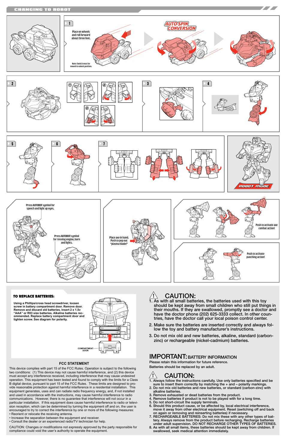 Important, Caution | Hasbro Transformers 83613 User Manual | Page 2 / 2