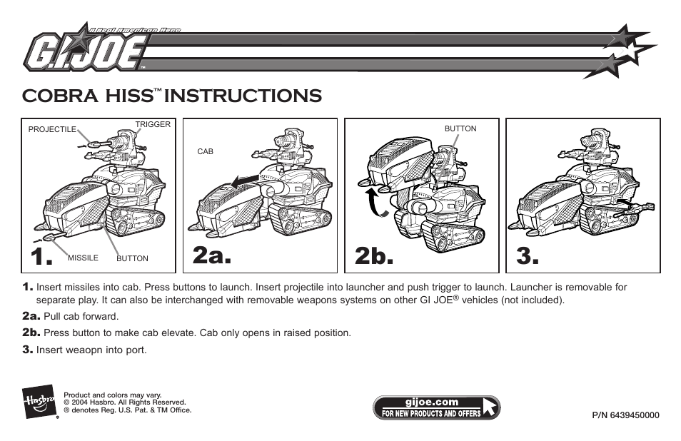 2b. 2a. 3, Cobra, Hiss | Instructions | Hasbro Cobra Hiss with Pit Viper Figure 55646/60101 User Manual | Page 2 / 2