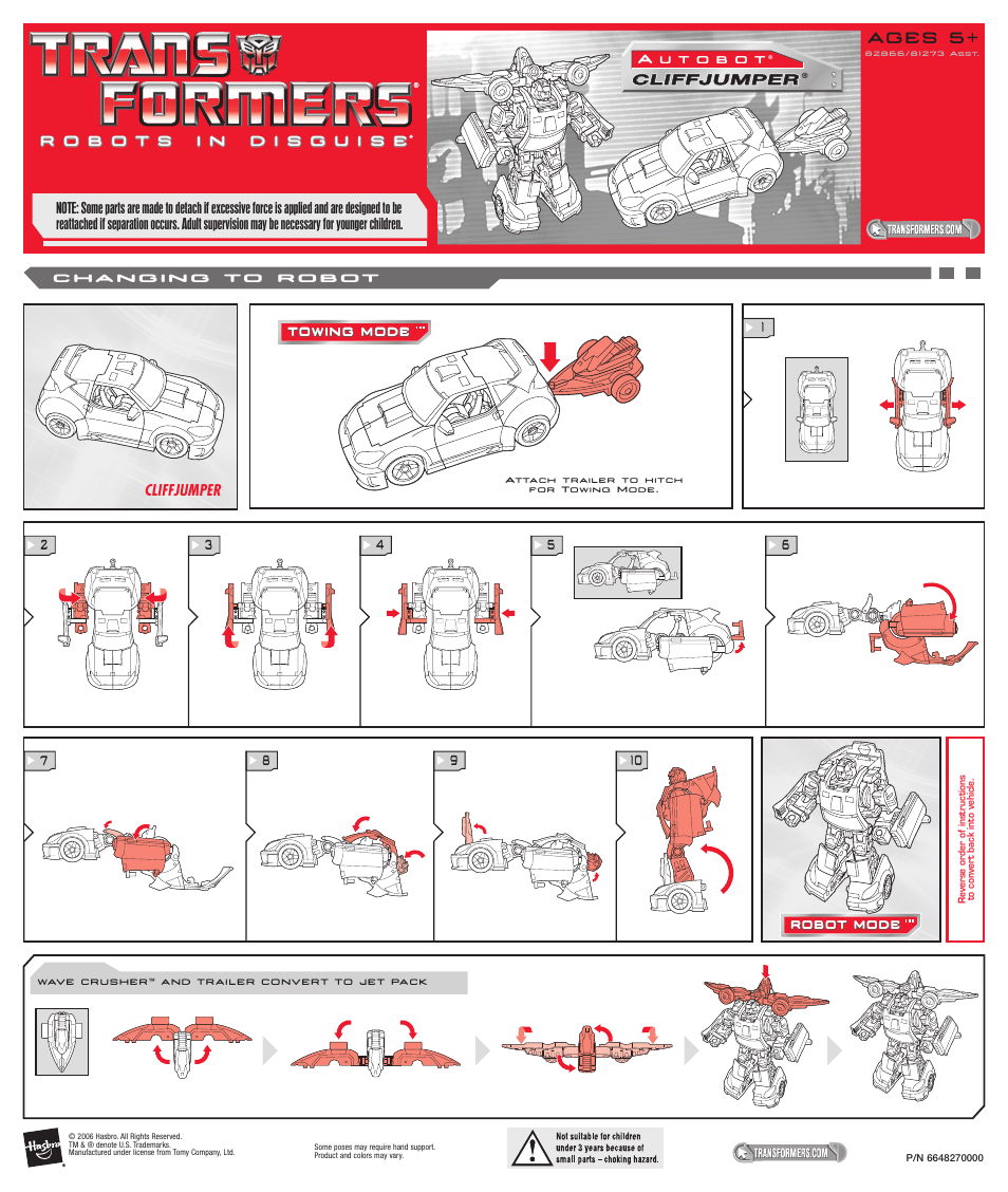 Hasbro Transformers Robots in Disguise Cliffjumper Autobot 82866 User Manual | 1 page