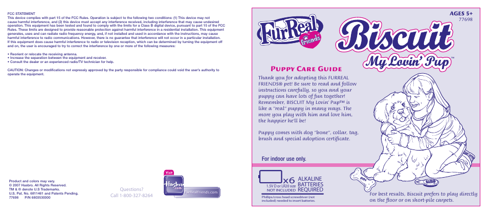 Hasbro Biscuit My Lovin Pup 77698 User Manual | 4 pages