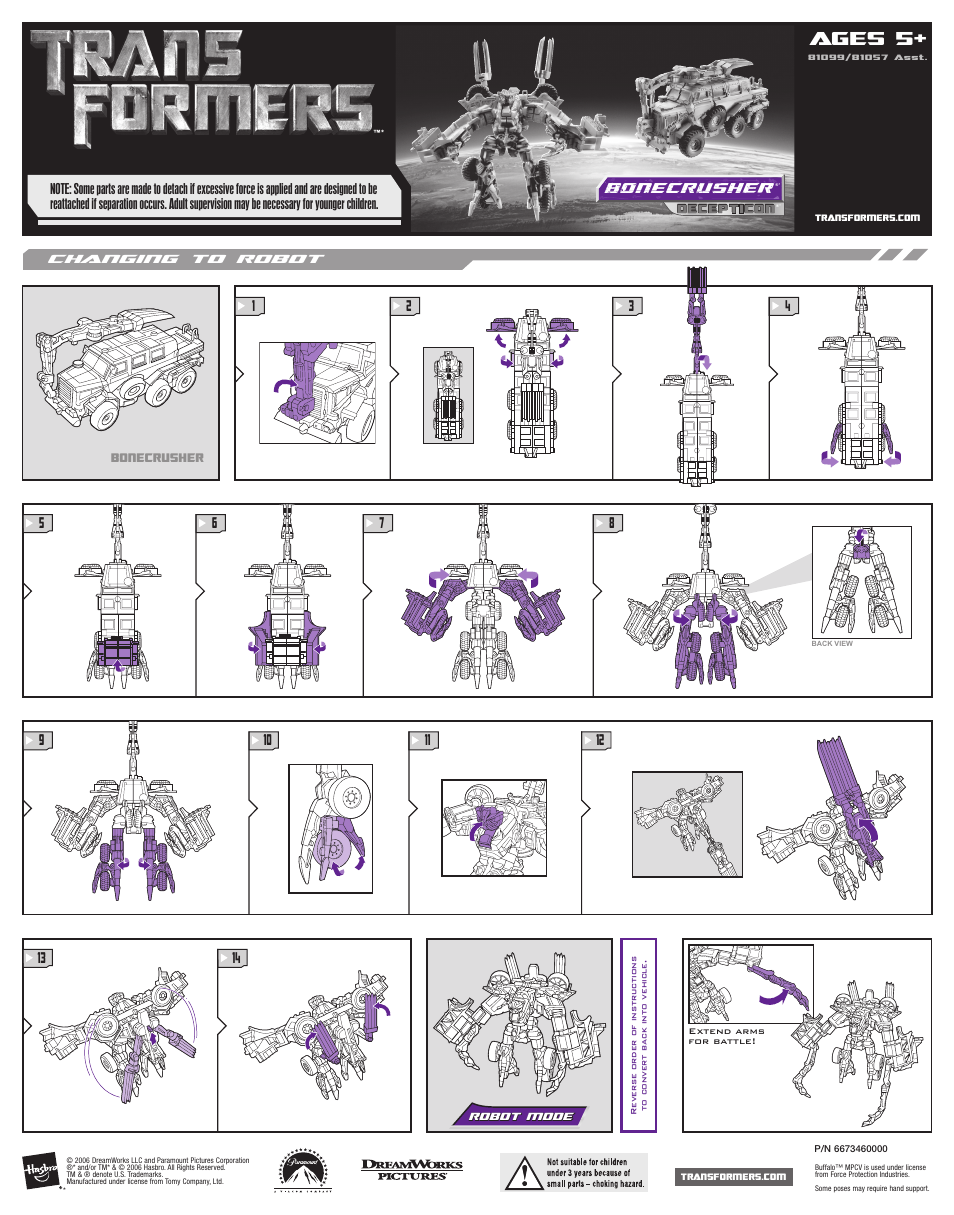 Hasbro Transformers Bonecrusher 81099 User Manual | 1 page