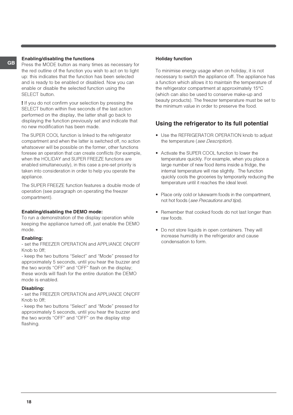 Using the refrigerator to its full potential | Indesit IN CH 310 AA VE I User Manual | Page 18 / 60