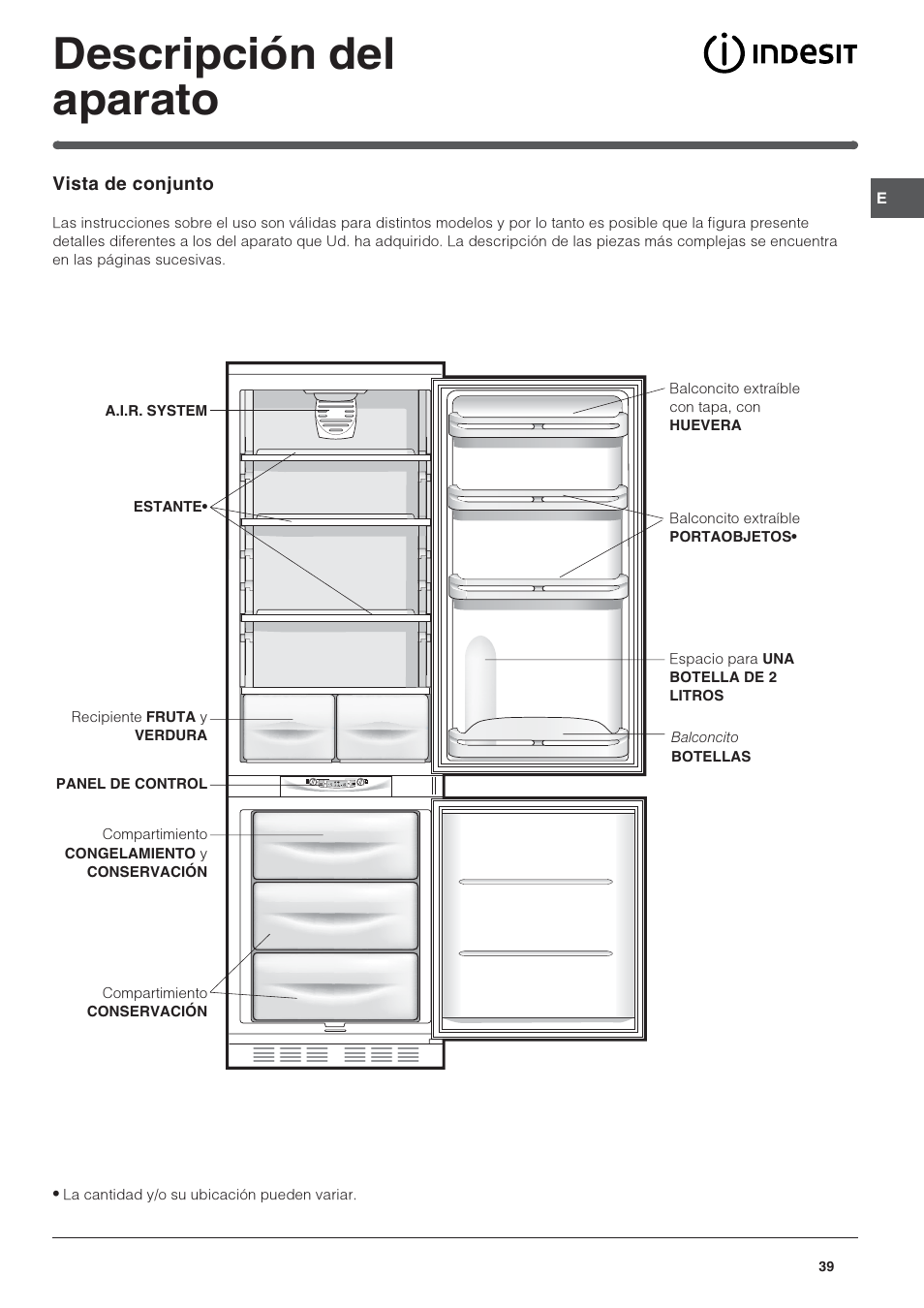 Descripción del aparato | Indesit IN CH 310 AA VE I User Manual | Page 39 / 60