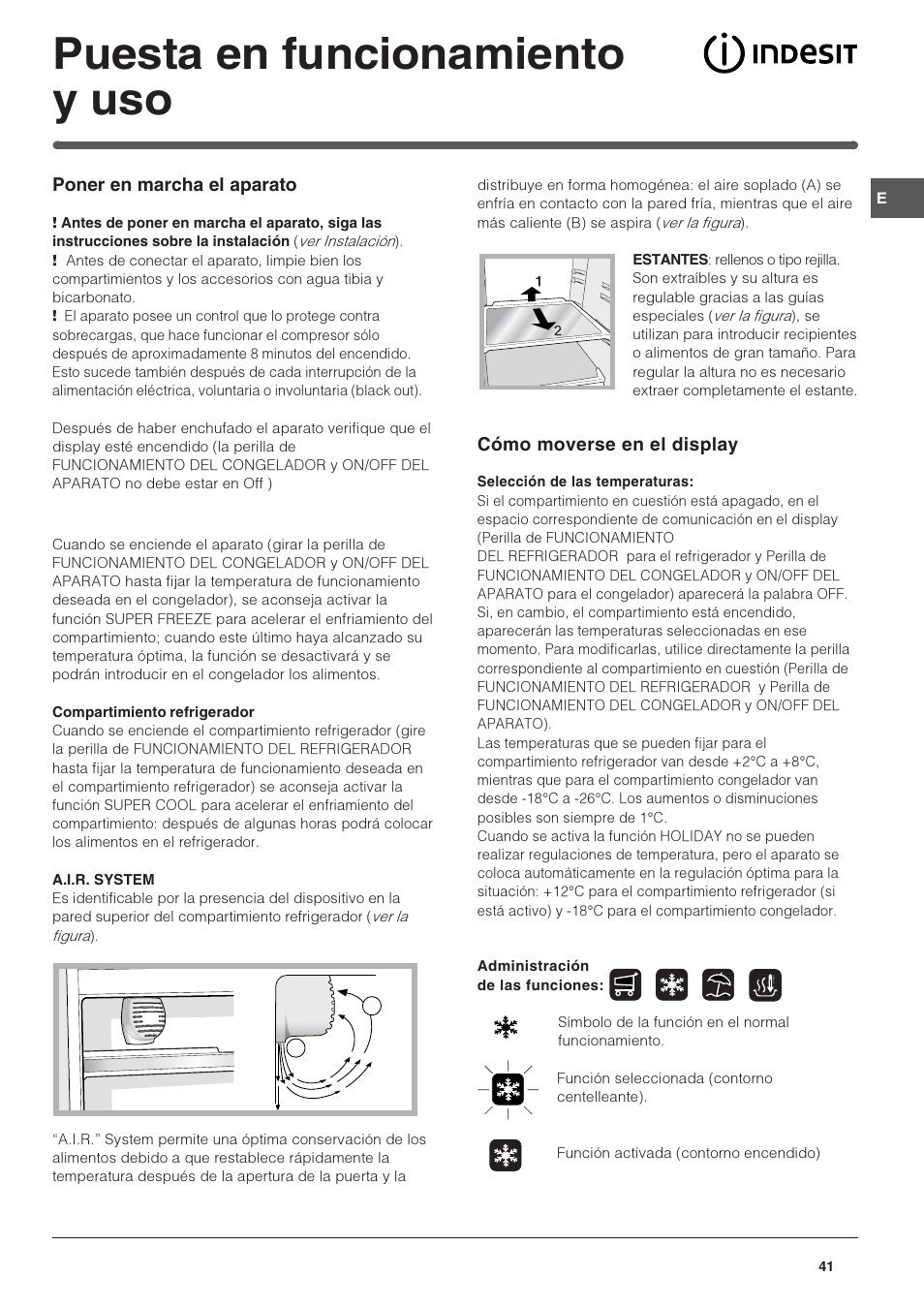 Puesta en funcionamiento y uso | Indesit IN CH 310 AA VE I User Manual | Page 41 / 60