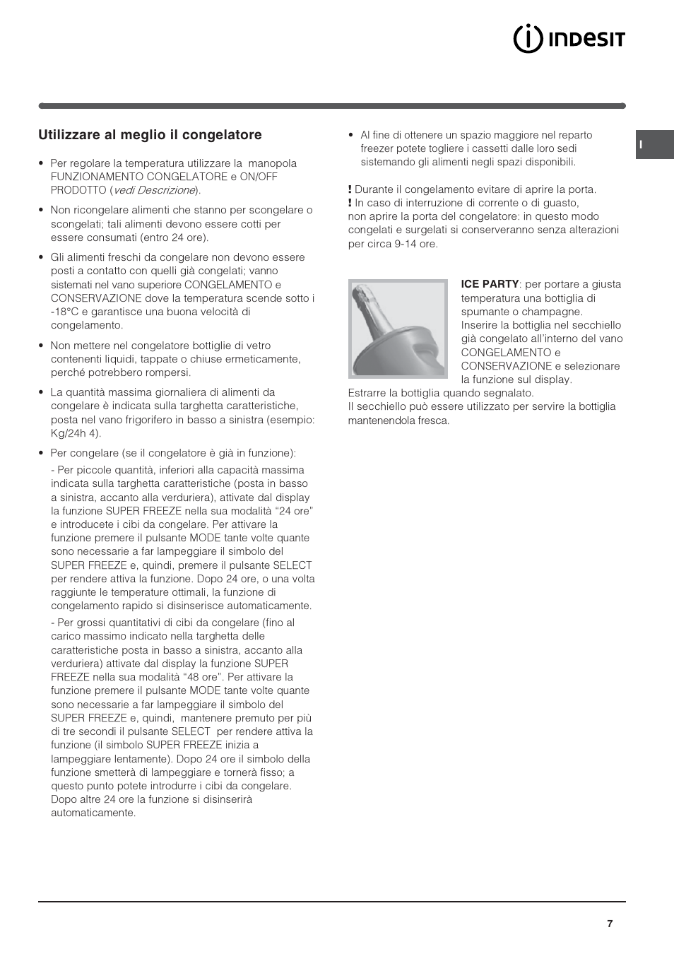 Utilizzare al meglio il congelatore | Indesit IN CH 310 AA VE I User Manual | Page 7 / 60