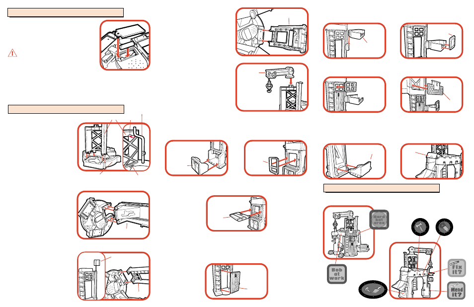 Caution, Peel and apply labels as shown | Hasbro Adventure Bob's Construction Site 6601 User Manual | Page 2 / 2