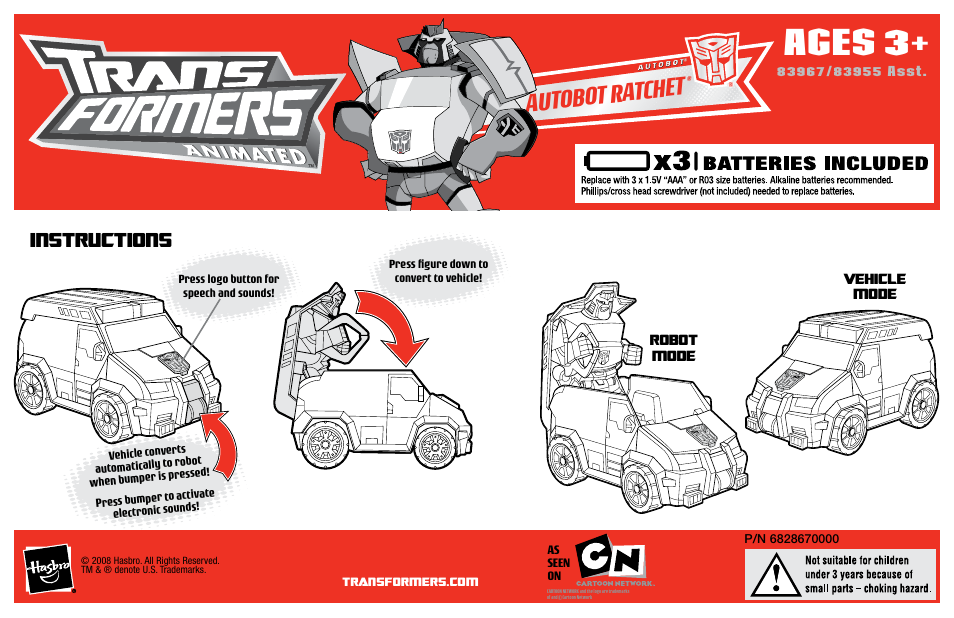 Hasbro Transformers Animated Optimus Prime 83967 User Manual | 2 pages