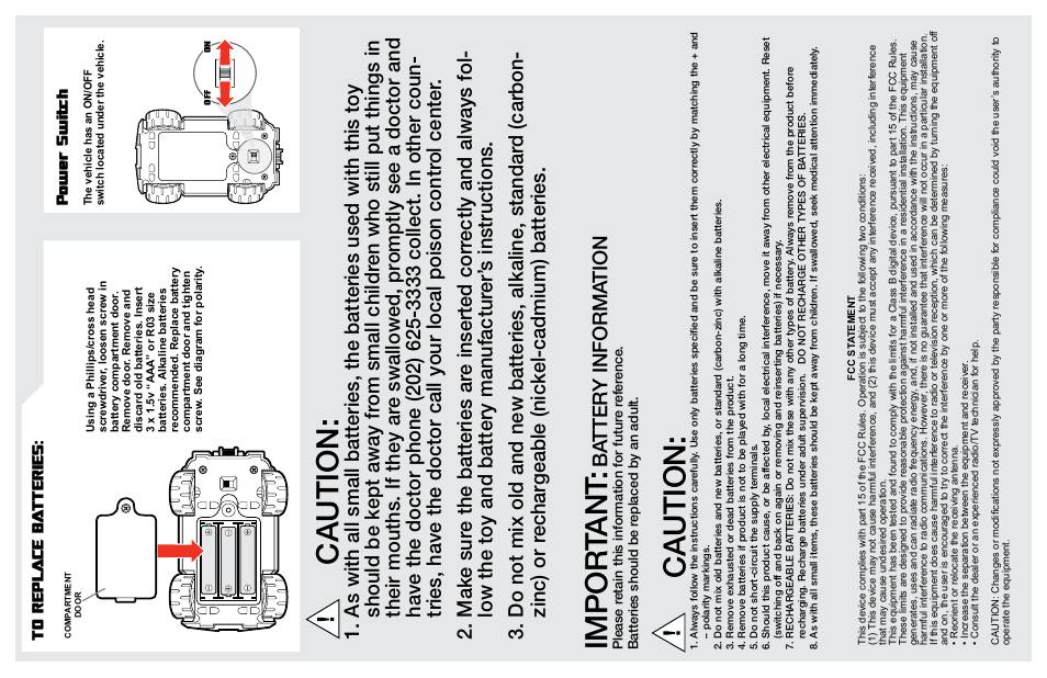 C a u ti o n, Caution, Bat te r y in fo r m at io n | Power switch | Hasbro Transformers Animated Optimus Prime 83967 User Manual | Page 2 / 2