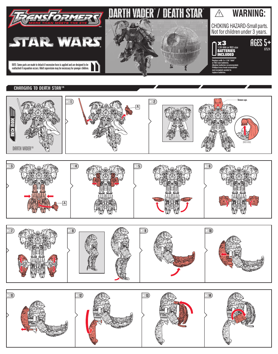 Hasbro Transformers Star Wars Darth Vader Death Star 87524 User Manual | 4 pages