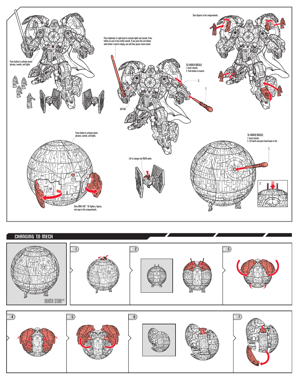 Death star, Changing to mech | Hasbro Transformers Star Wars Darth Vader Death Star 87524 User Manual | Page 3 / 4