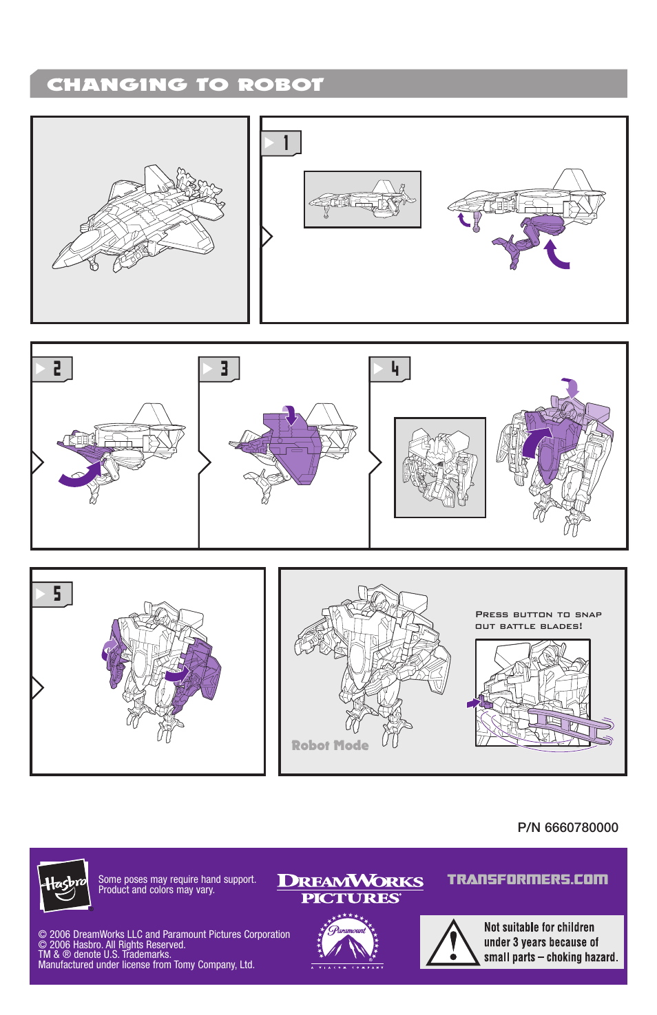 Changing to robot | Hasbro Battle Blade Starscream 82431 User Manual | Page 2 / 2