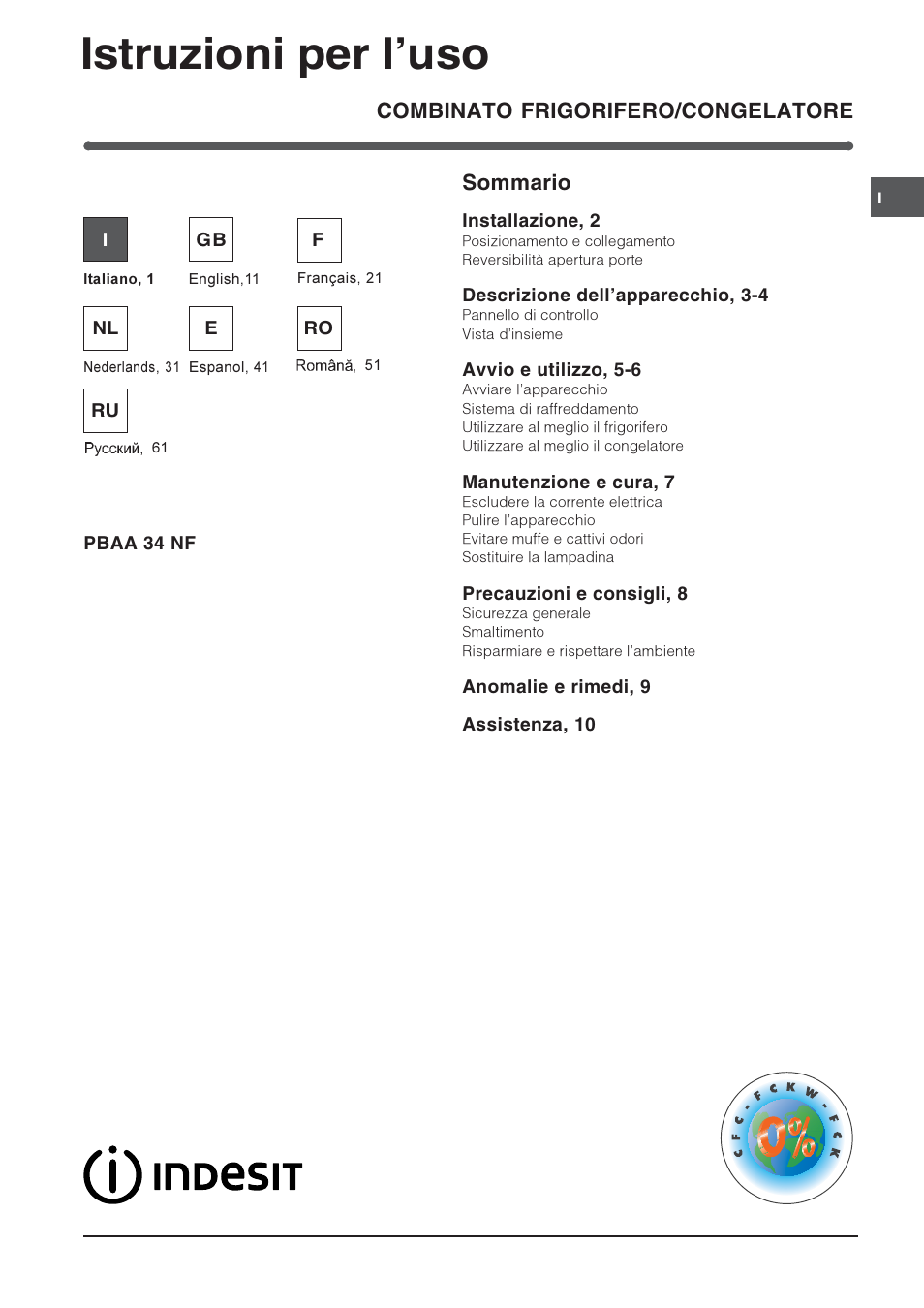 Indesit PBAA 34 NF User Manual | 72 pages