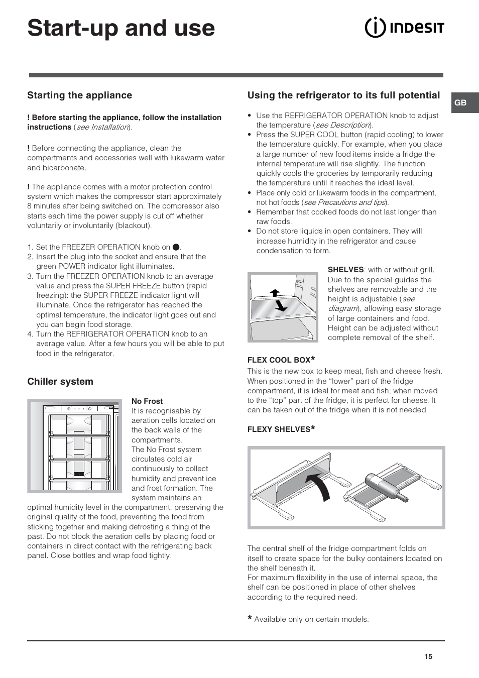 Start-up and use | Indesit PBAA 34 NF User Manual | Page 15 / 72