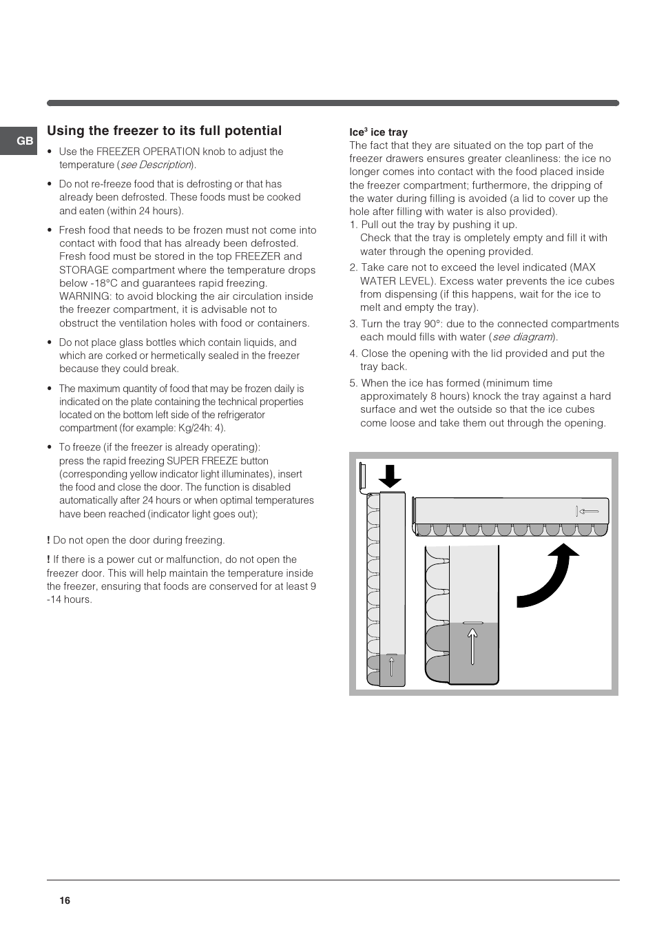 Using the freezer to its full potential | Indesit PBAA 34 NF User Manual | Page 16 / 72
