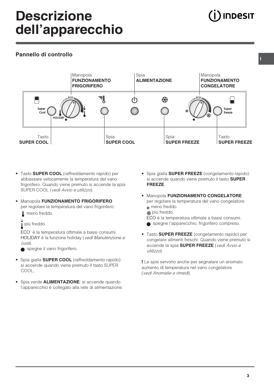 Descrizione dellapparecchio | Indesit PBAA 34 NF User Manual | Page 3 / 72