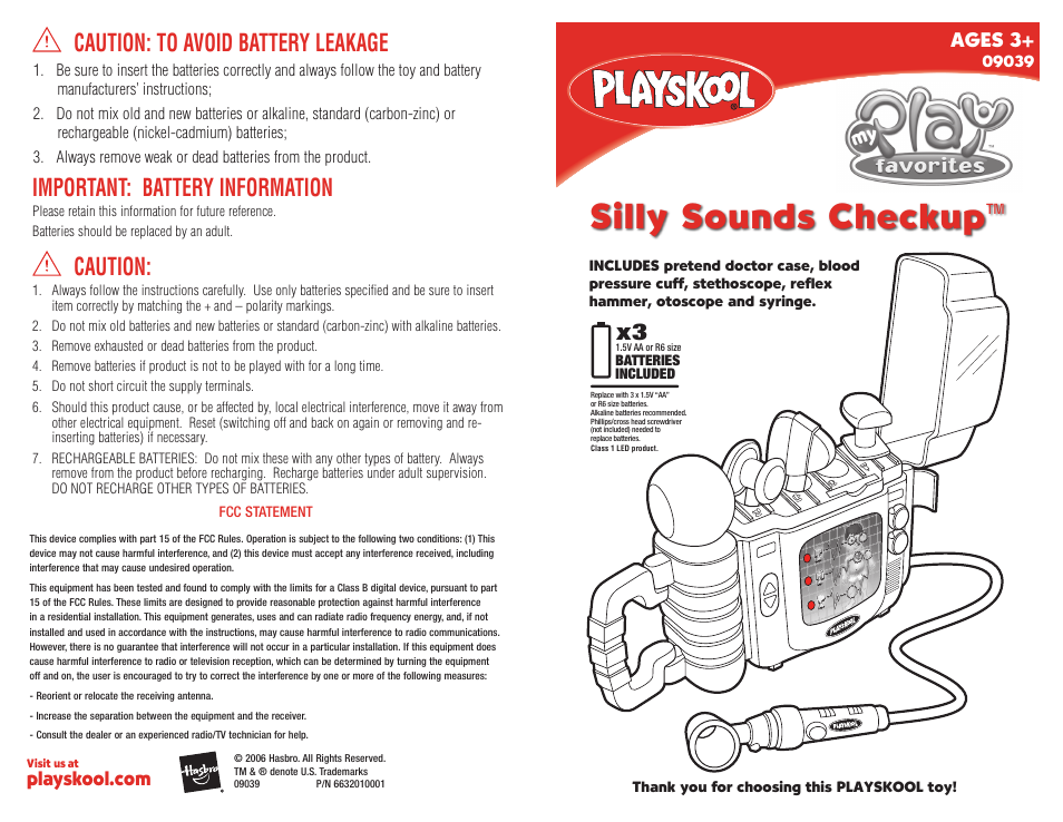 Hasbro Silly Sounds Checkup 09039 User Manual | 2 pages