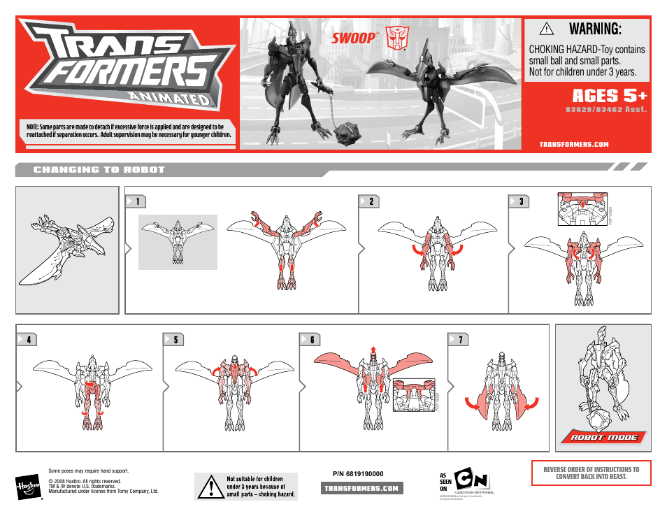 Hasbro Transformers Animated Swoop User Manual | 1 page