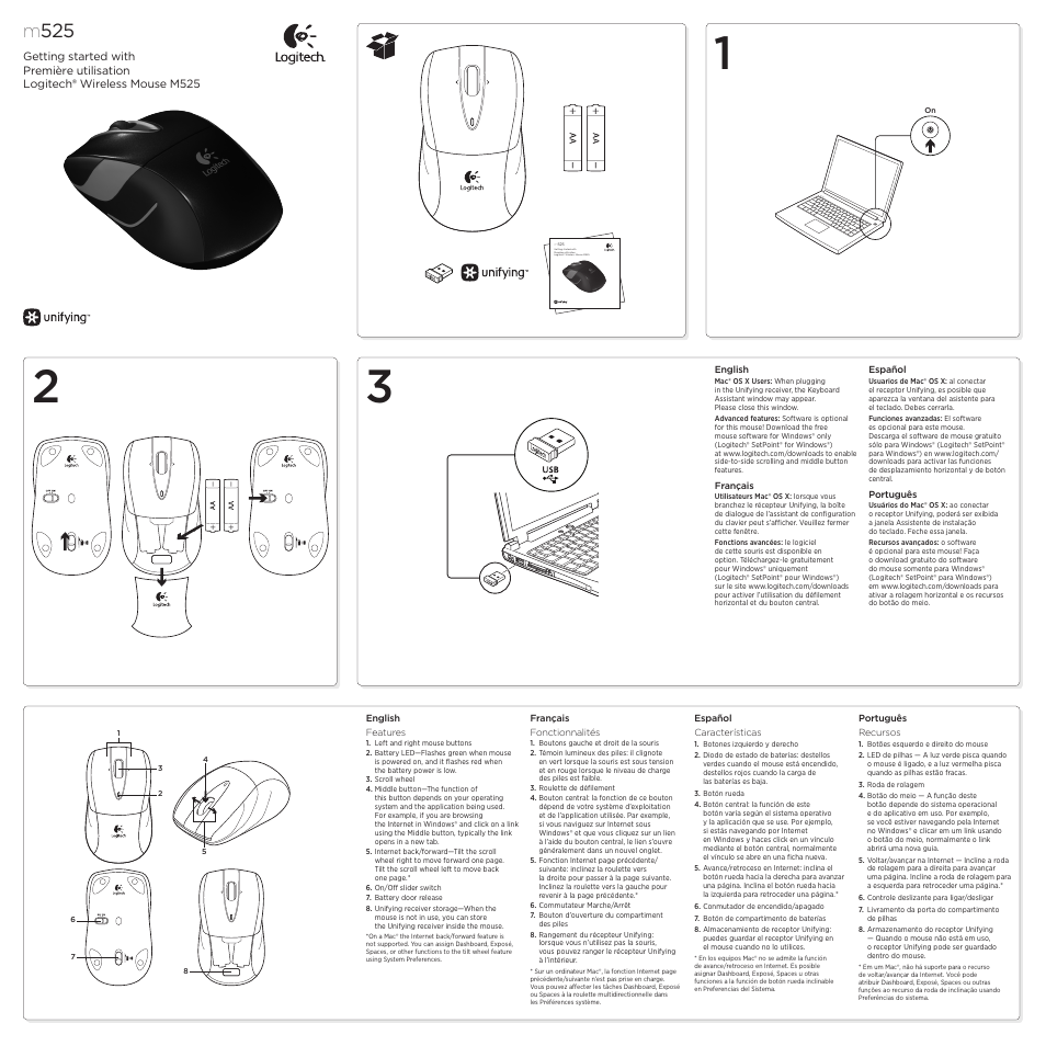 Hasbro Premier utilization Logitech Wireless Mouse M525 User Manual | 2 pages