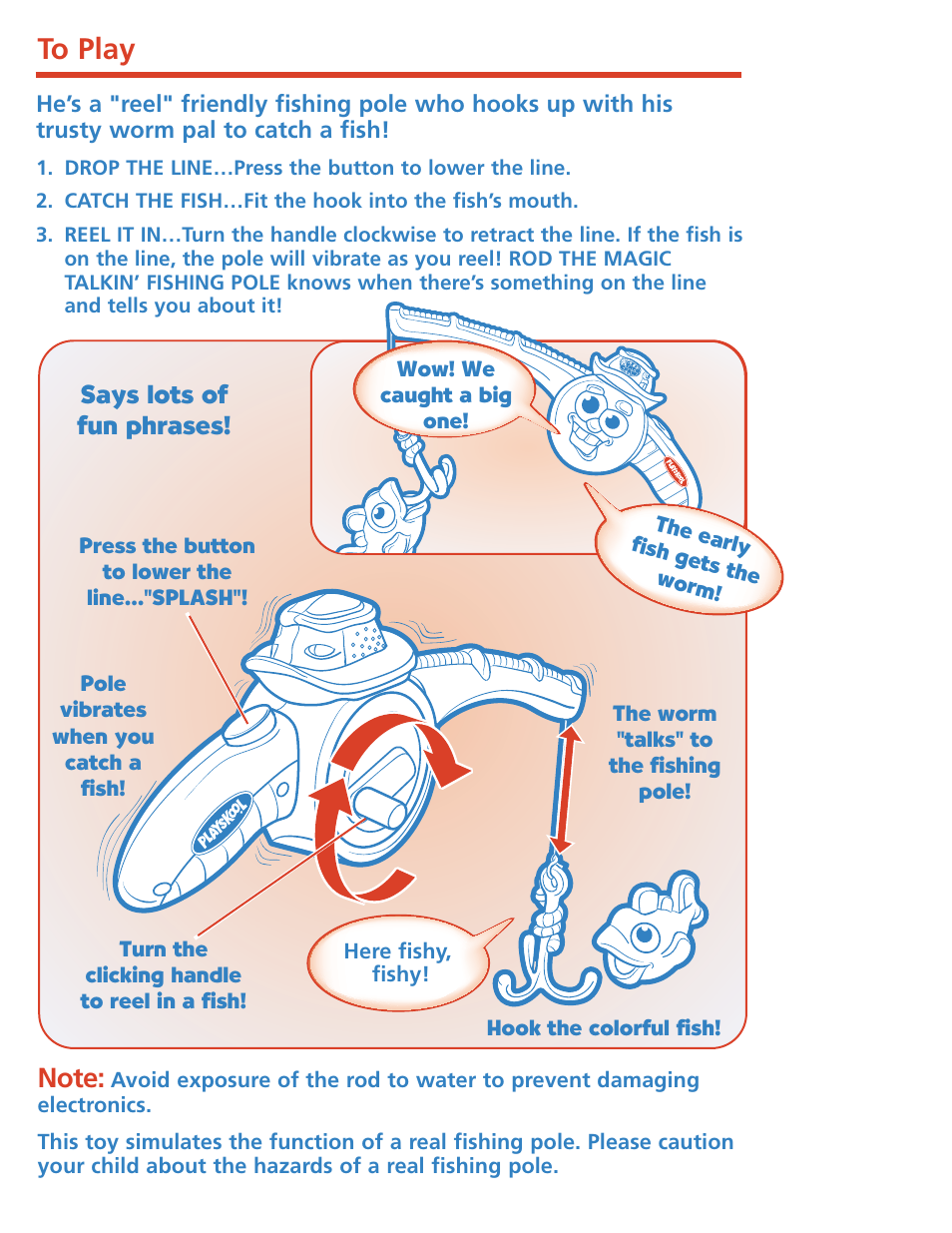 Says lots of fun phrases | Hasbro R O D T H E M A G I C TA L K I N ' F I S H I N G P O L E 2002 User Manual | Page 2 / 4