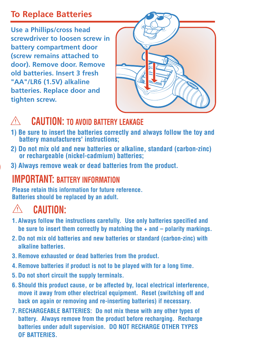 Caution, Important | Hasbro R O D T H E M A G I C TA L K I N ' F I S H I N G P O L E 2002 User Manual | Page 3 / 4