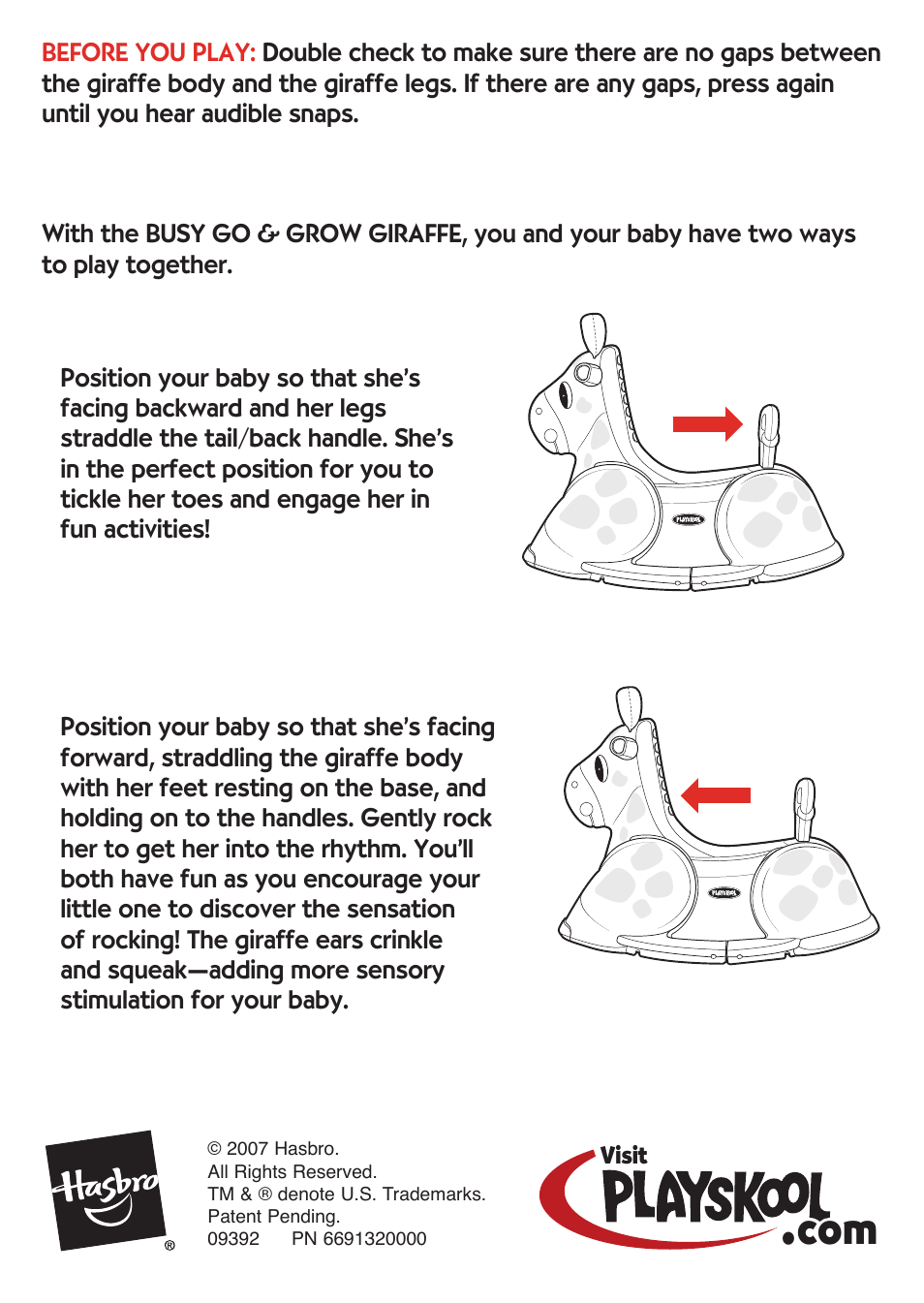 Play features | Hasbro Busy Go & Grow Giraffe 09392 User Manual | Page 4 / 4