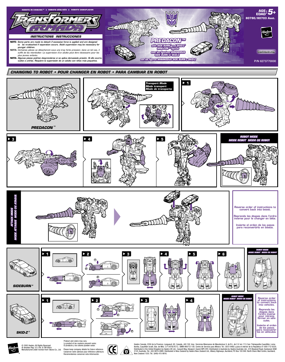 Hasbro Transformers Armada 80703 Asst. User Manual | 1 page