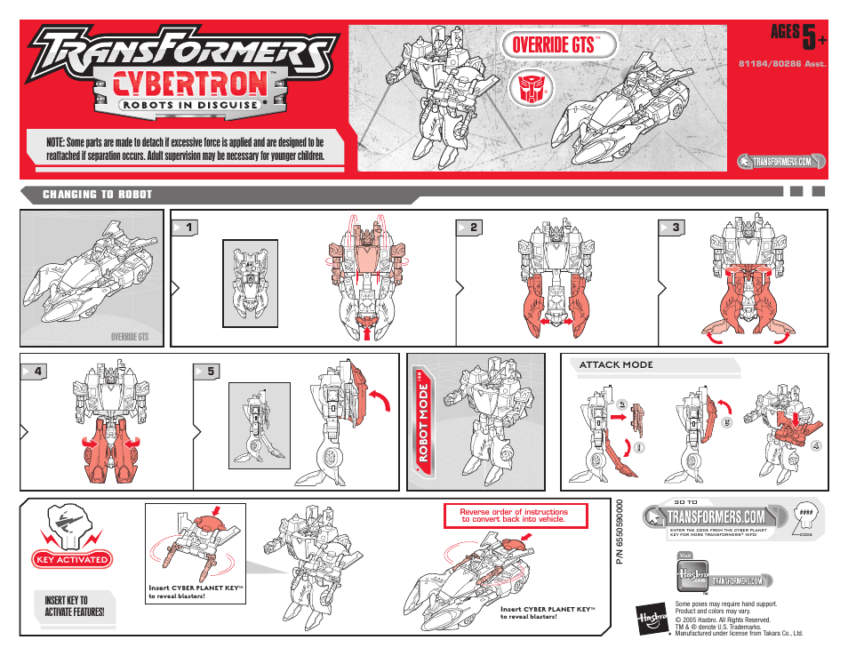 Hasbro Transformers Cybertron Override GTS 80286 User Manual | 1 page