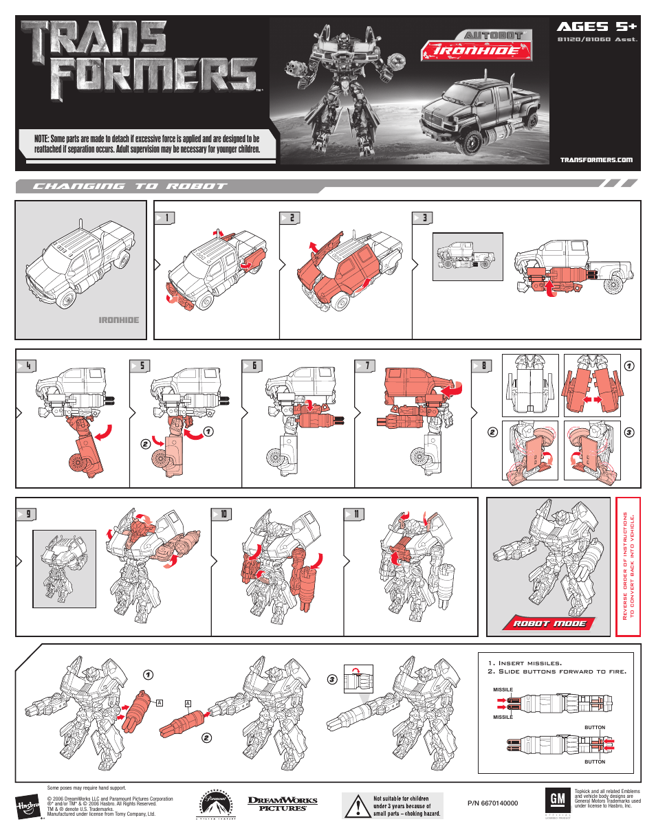 Hasbro Transformers Ironhide 81120/81060 User Manual | 1 page
