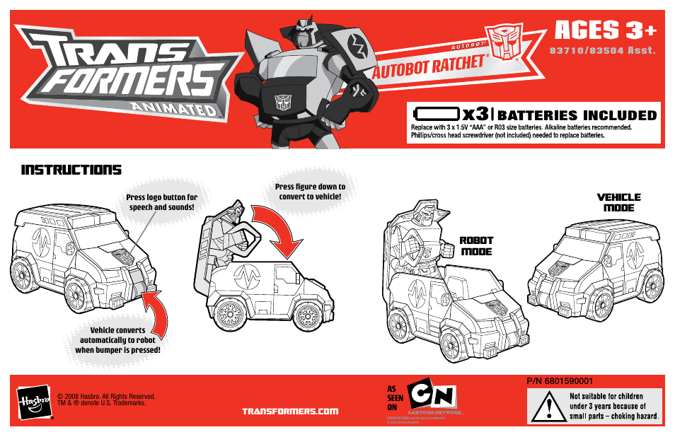 Hasbro Transformers Animated Autobot Ratchet 83710 User Manual | 2 pages